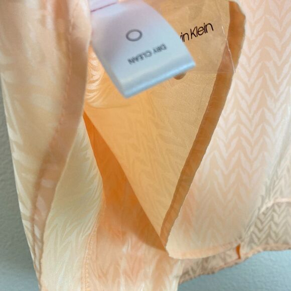 Calvin Klein Button Up Blouse Size M Peach Orange Tie Neck Bow Office Business - Picture 7 of 7